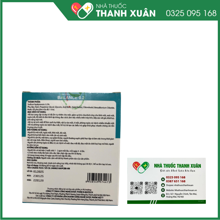 Dung dịch nhỏ mắt nhân tạo Balance 0.2 hỗ trợ cung cấp và duy trì độ ẩm cho mắt